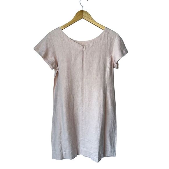Eileen Fisher 100% Organic Linen Bateau Neck Short Sleeve Patch Pocket Shift Dre - Picture 4 of 11